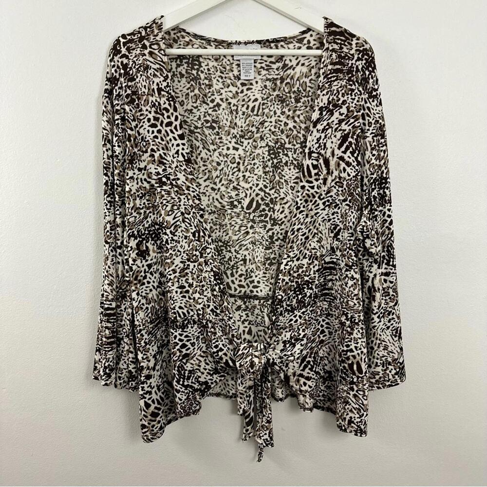 Chico's Travelers Animal Print Front Tie Wrap Top Women's Size 3 XL